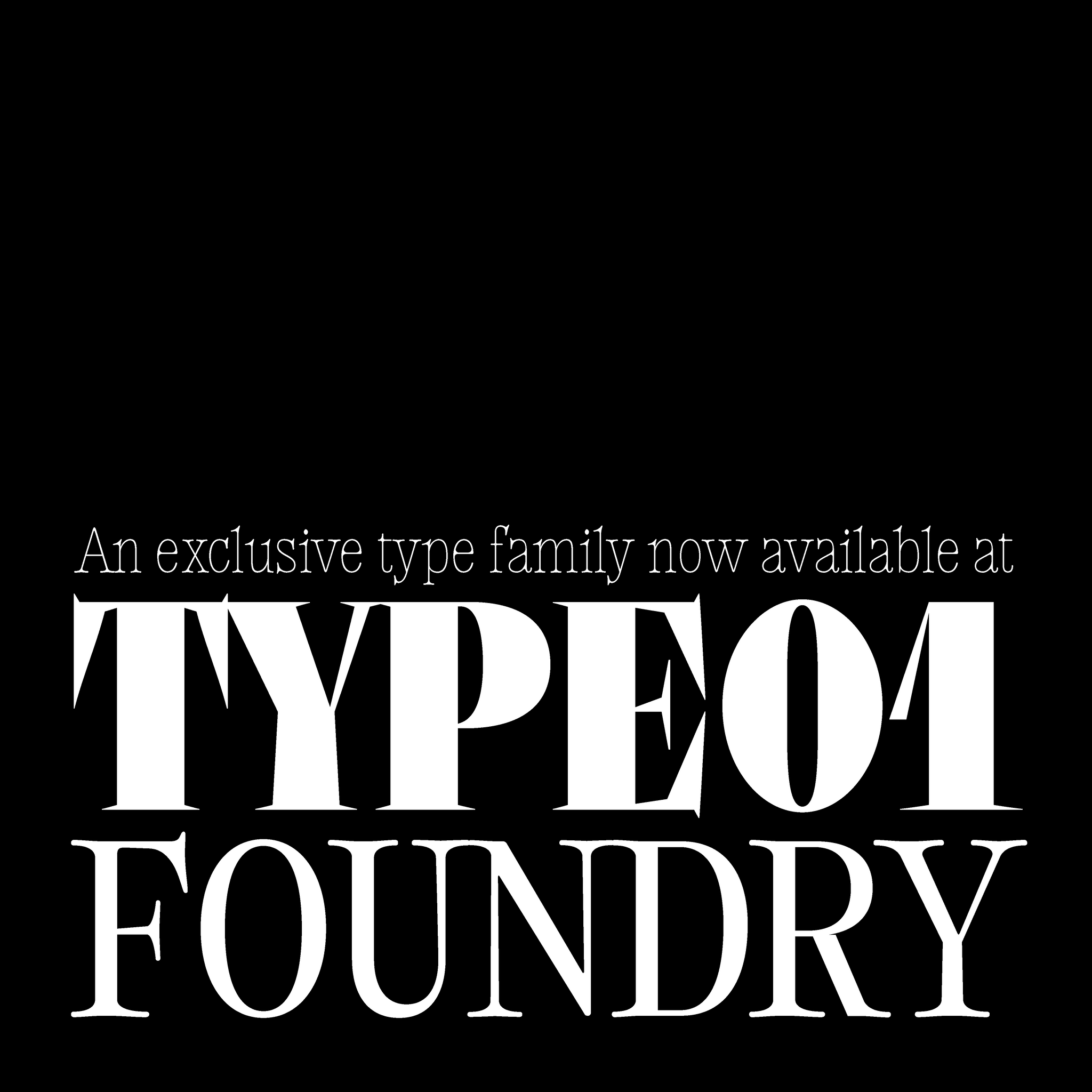 Advertisement for T1Oniria typeface with text about availability at Type01 Foundry on a black background.