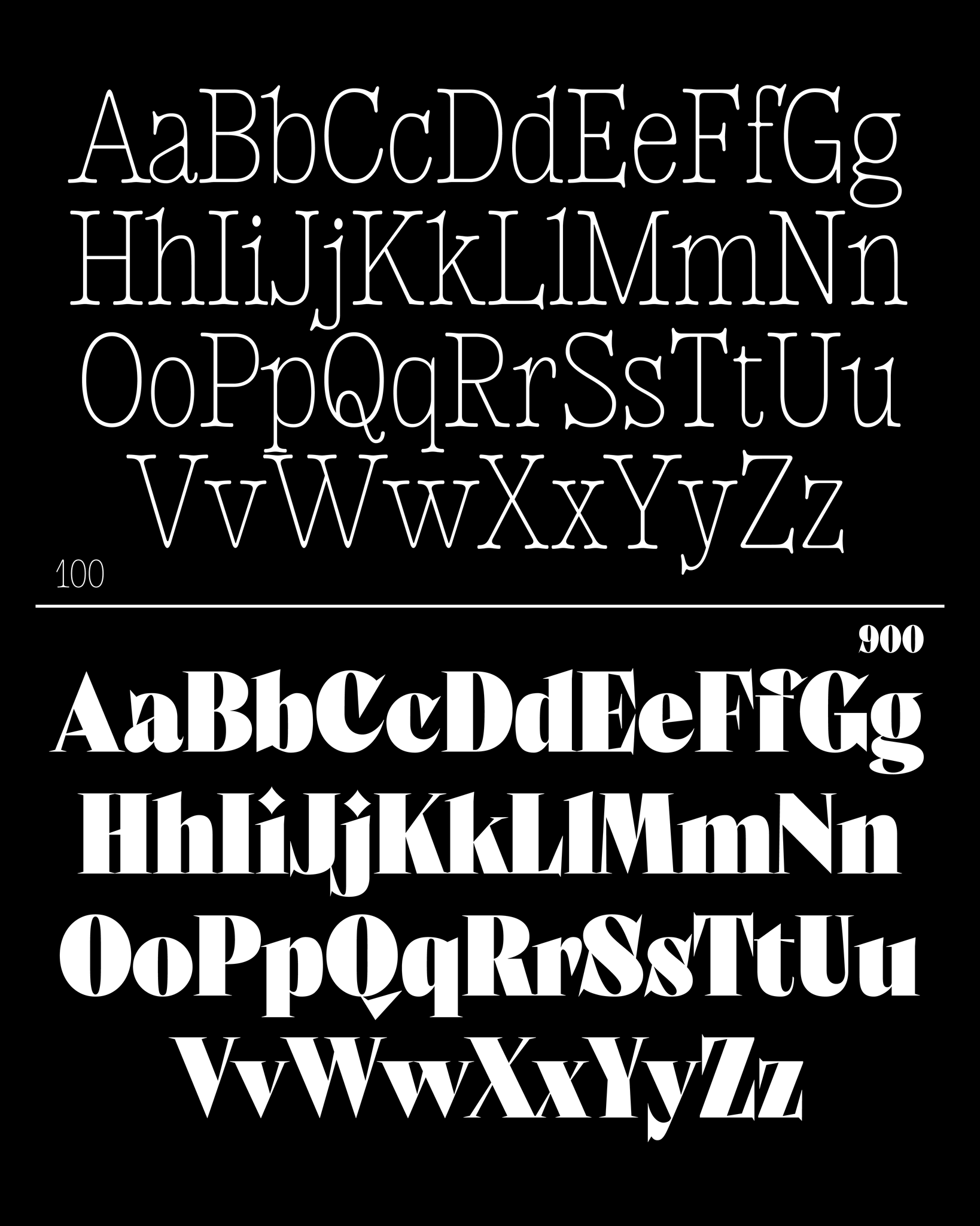 Alphabet letters displayed in two different font styles on a black background